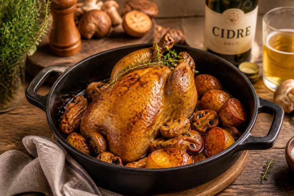 découvrez nos recettes savoureuses de pintade cocotte, cuisinée au four avec du cidre et des champignons pour un plat tendre et parfumé.