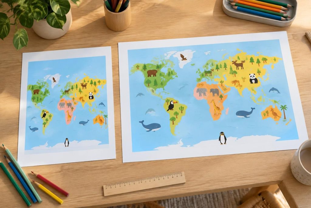 téléchargez une carte du monde à imprimer gratuitement : modèles adaptés aux enfants et formats a4 ou a3, avec ou sans noms de pays.